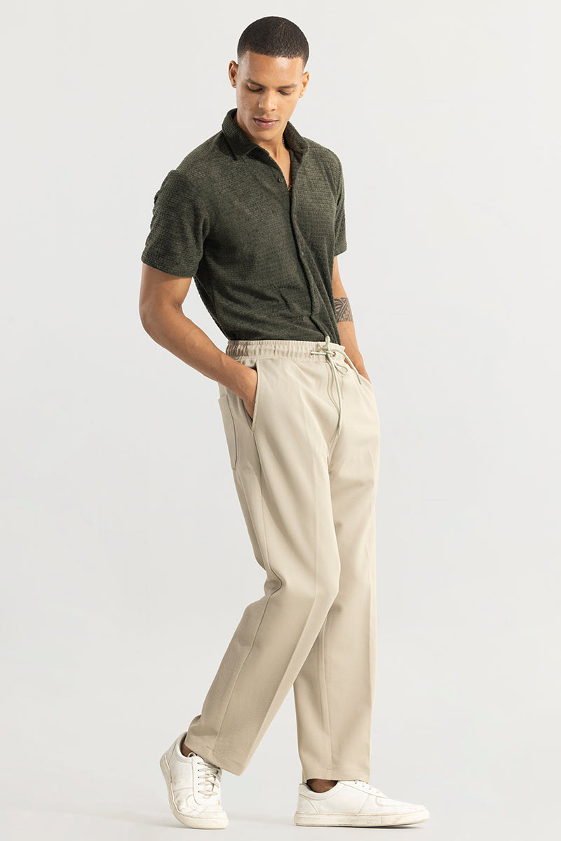 Men's Beige Casual Relaxed Fit Solid Trouser