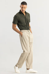 Men's Beige Casual Relaxed Fit Solid Trouser