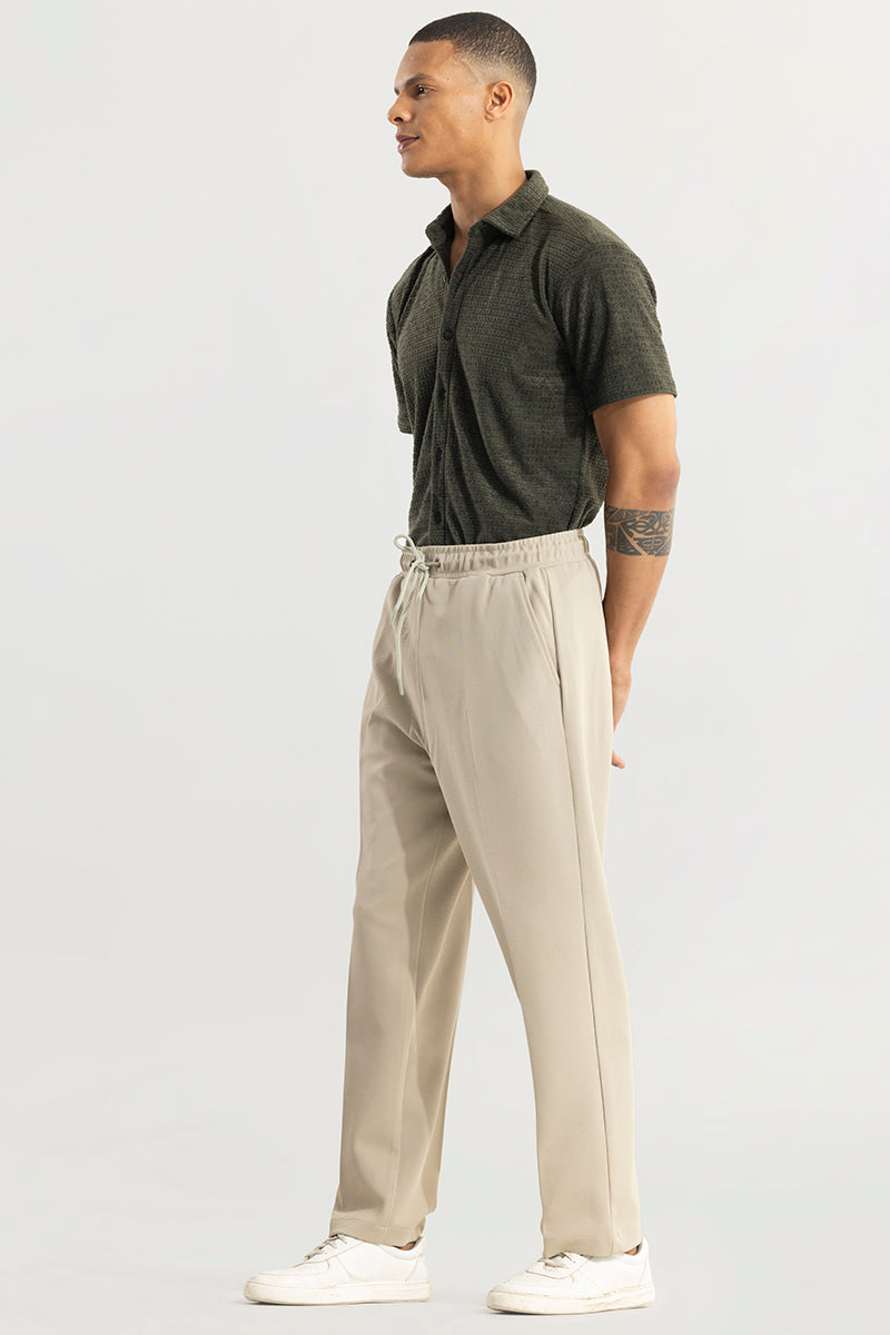 Men's Beige Casual Relaxed Fit Solid Trouser