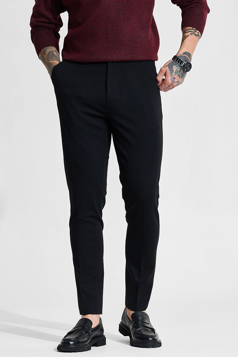 Men's Black Formal Slim Fit Solid Trouser