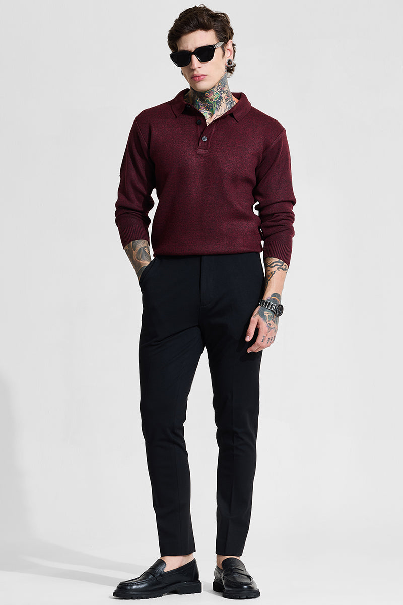 Men's Black Formal Slim Fit Solid Trouser