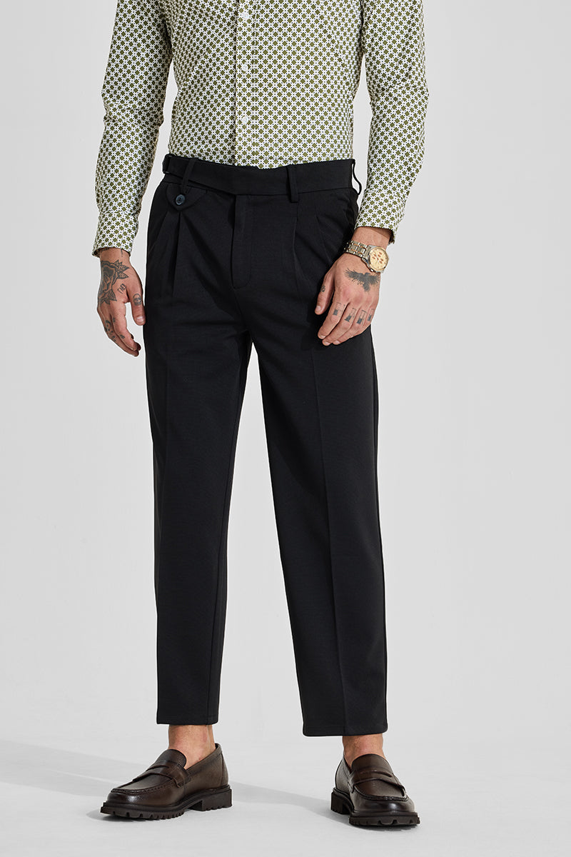Men's Black Casual Regular Fit Solid Trousers