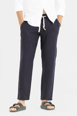 Men's Navy Casual Regular Fit Solid Trouser