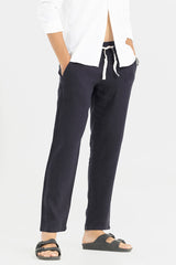 Men's Navy Casual Regular Fit Solid Trouser