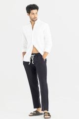 Men's Navy Casual Regular Fit Solid Trouser