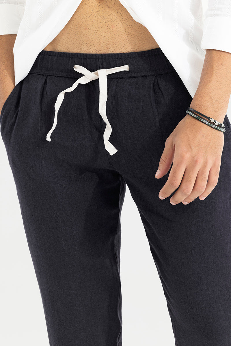 Men's Navy Casual Regular Fit Solid Trouser