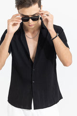 Men's Black Casual Slim Fit Printed Half Sleeves Shirt