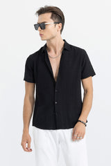 Men's Black Casual Slim Fit Printed Half Sleeves Shirt