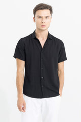 Men's Black Casual Slim Fit Printed Half Sleeves Shirt