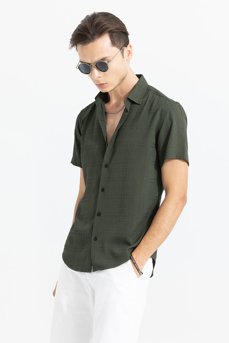 Men's Green Casual Slim Fit Printed Half Sleeves Shirt