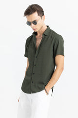 Men's Green Casual Slim Fit Printed Half Sleeves Shirt