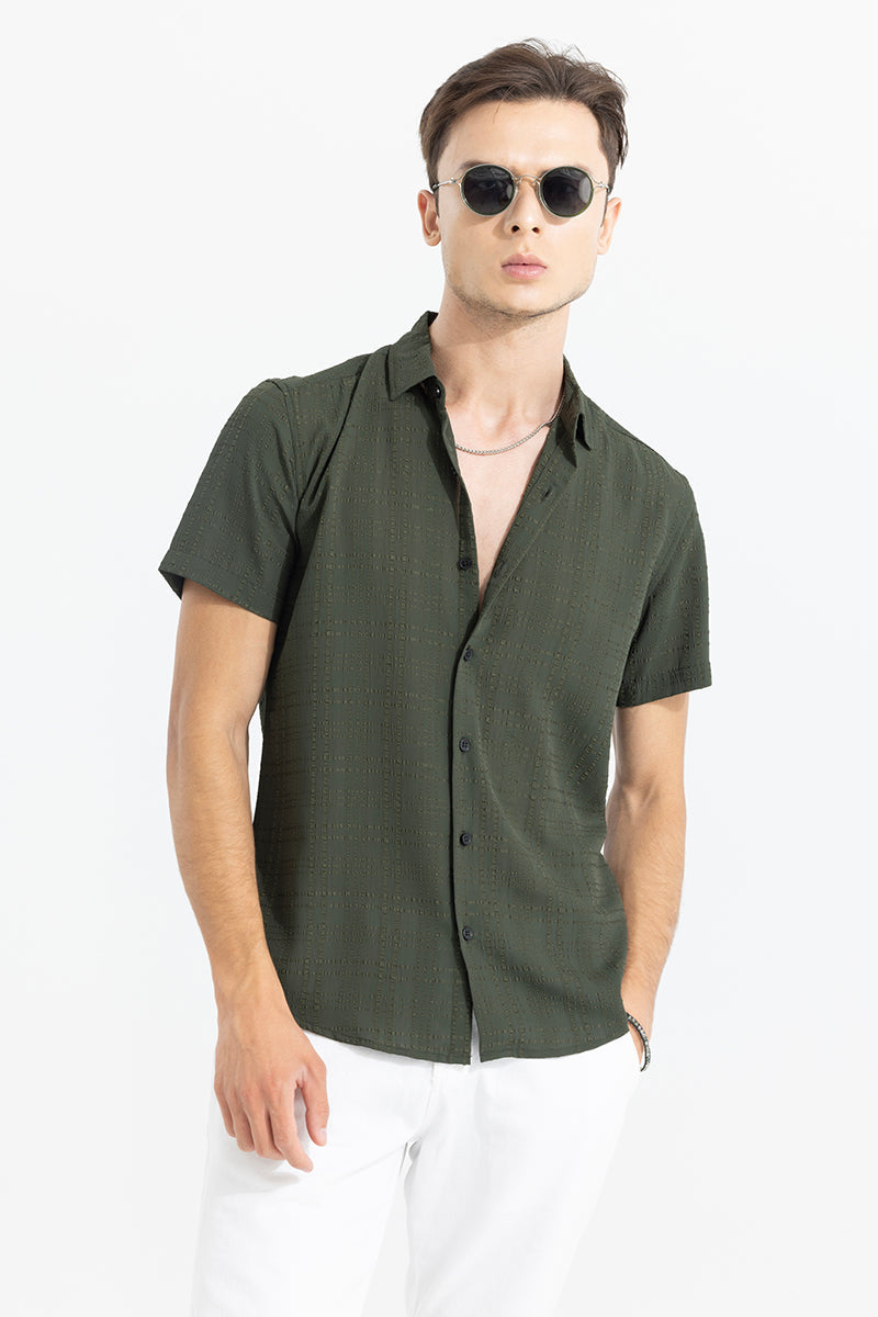 Men's Green Casual Slim Fit Printed Half Sleeves Shirt