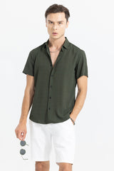 Men's Green Casual Slim Fit Printed Half Sleeves Shirt