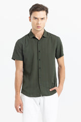 Men's Green Casual Slim Fit Printed Half Sleeves Shirt