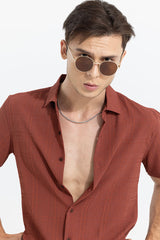 Men's Brown Casual Slim Fit Printed Half Sleeves Shirt
