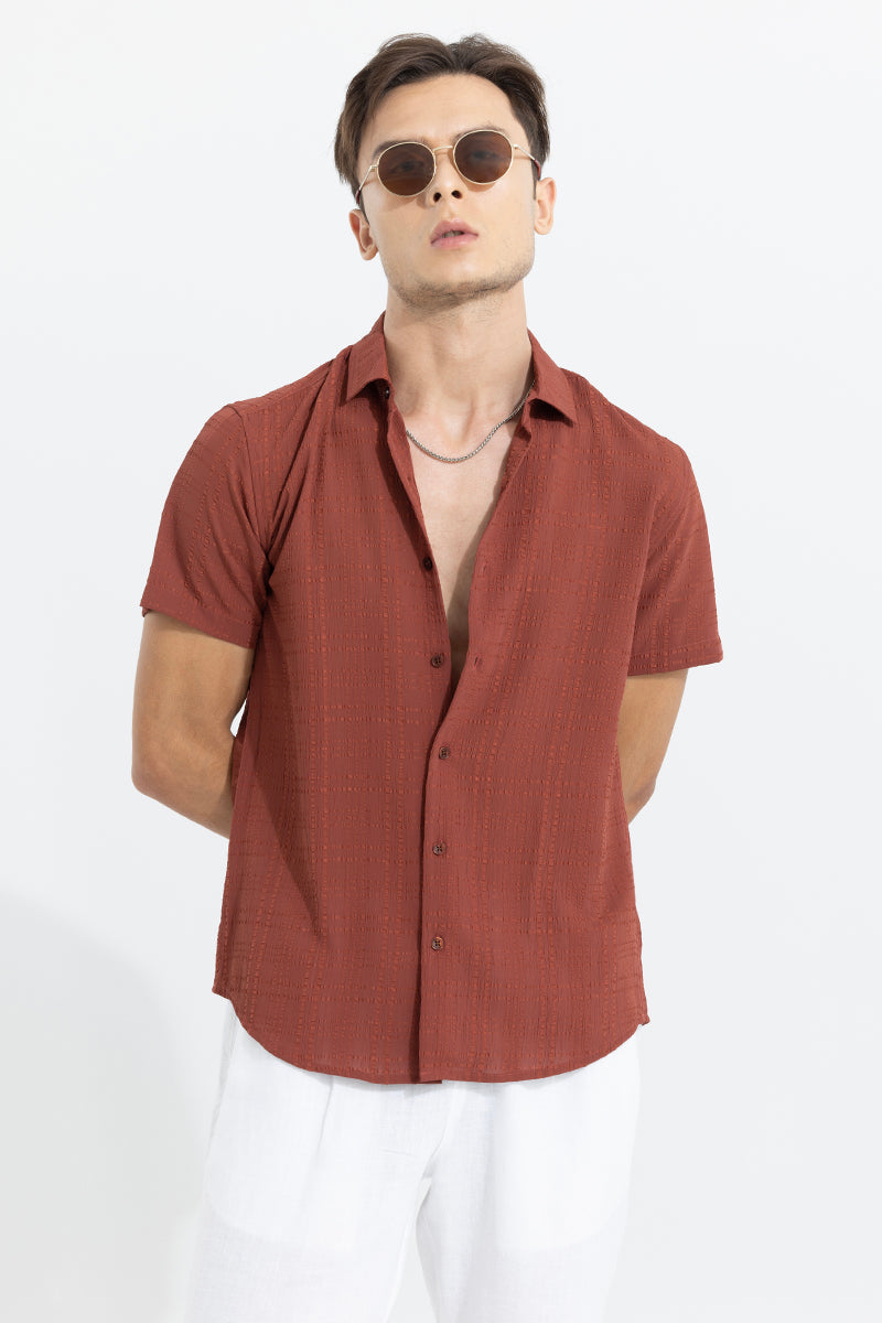Men's Brown Casual Slim Fit Printed Half Sleeves Shirt