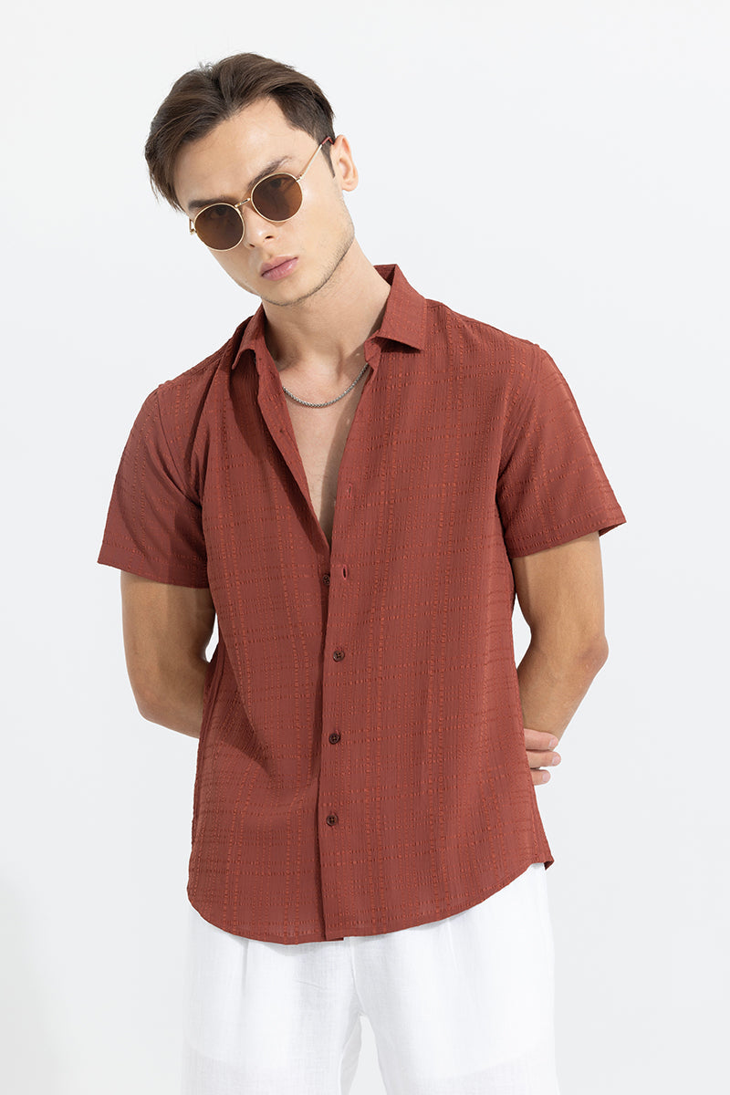 Men's Brown Casual Slim Fit Printed Half Sleeves Shirt