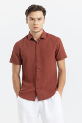 Men's Brown Casual Slim Fit Printed Half Sleeves Shirt