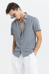 Men's Grey Casual Slim Fit Printed Half Sleeves Shirt
