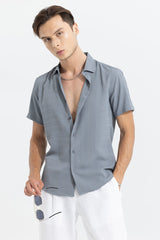 Men's Grey Casual Slim Fit Printed Half Sleeves Shirt