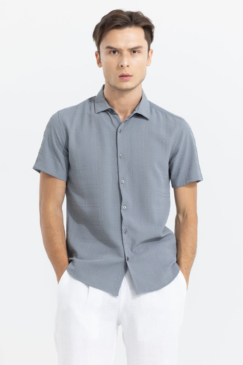 Men's Grey Casual Slim Fit Printed Half Sleeves Shirt