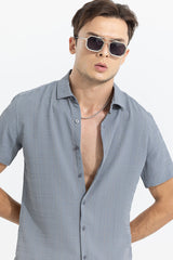 Men's Grey Casual Slim Fit Printed Half Sleeves Shirt