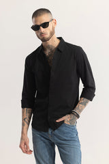 Men's Black Casual Slim Fit Printed Full Sleeves Shirt