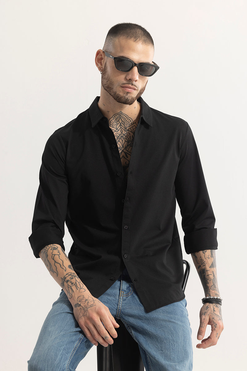 Men's Black Casual Slim Fit Printed Full Sleeves Shirt