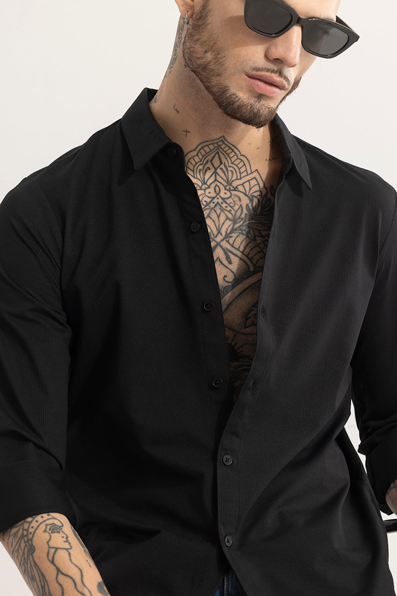 Men's Black Casual Slim Fit Printed Full Sleeves Shirt