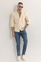 Men's Beige Casual Slim Fit Printed Full Sleeves Shirt