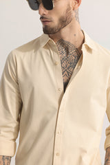 Men's Beige Casual Slim Fit Printed Full Sleeves Shirt