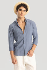 Men's Grey Casual Slim Fit Printed Full Sleeves Shirt