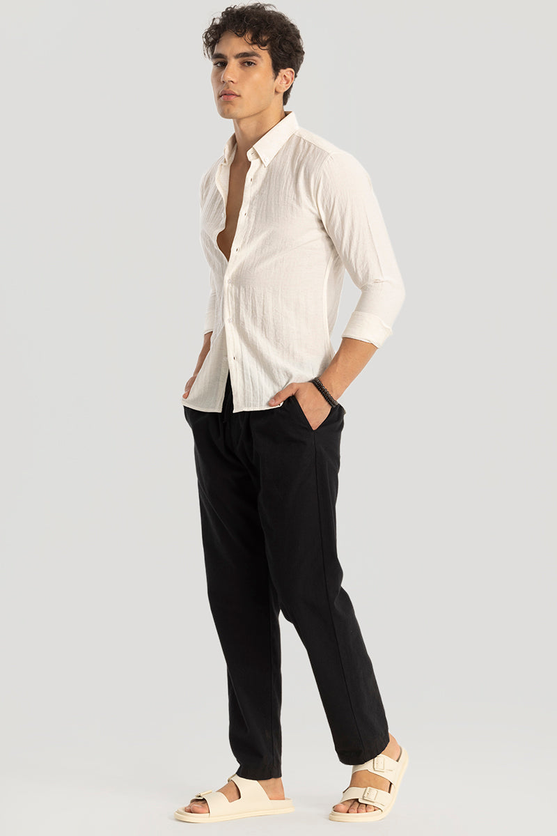 Men's White Casual Slim Fit Printed Full Sleeves Shirt
