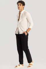 Men's White Casual Slim Fit Printed Full Sleeves Shirt