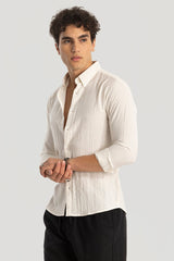 Men's White Casual Slim Fit Printed Full Sleeves Shirt