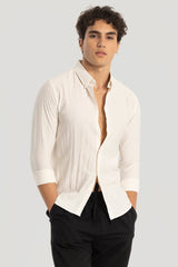 Men's White Casual Slim Fit Printed Full Sleeves Shirt