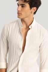 Men's White Casual Slim Fit Printed Full Sleeves Shirt