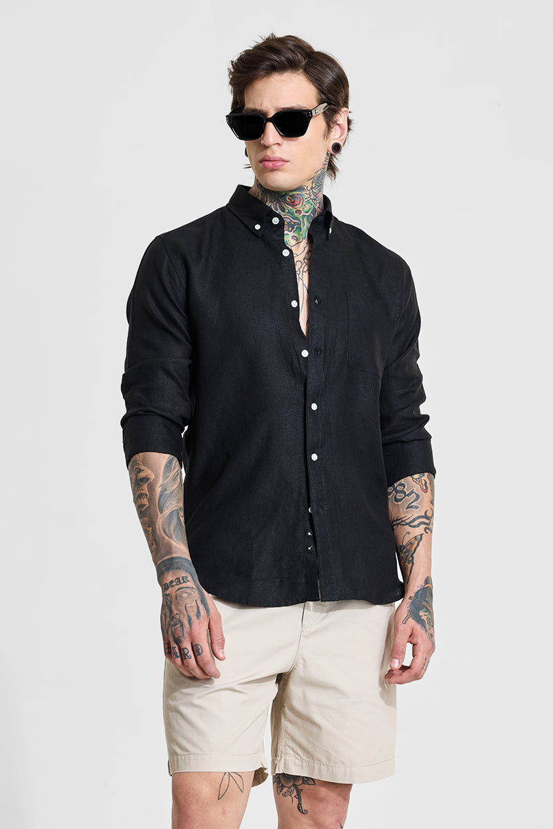Men's Black Casual Slim Fit Solid Full Sleeves Shirt