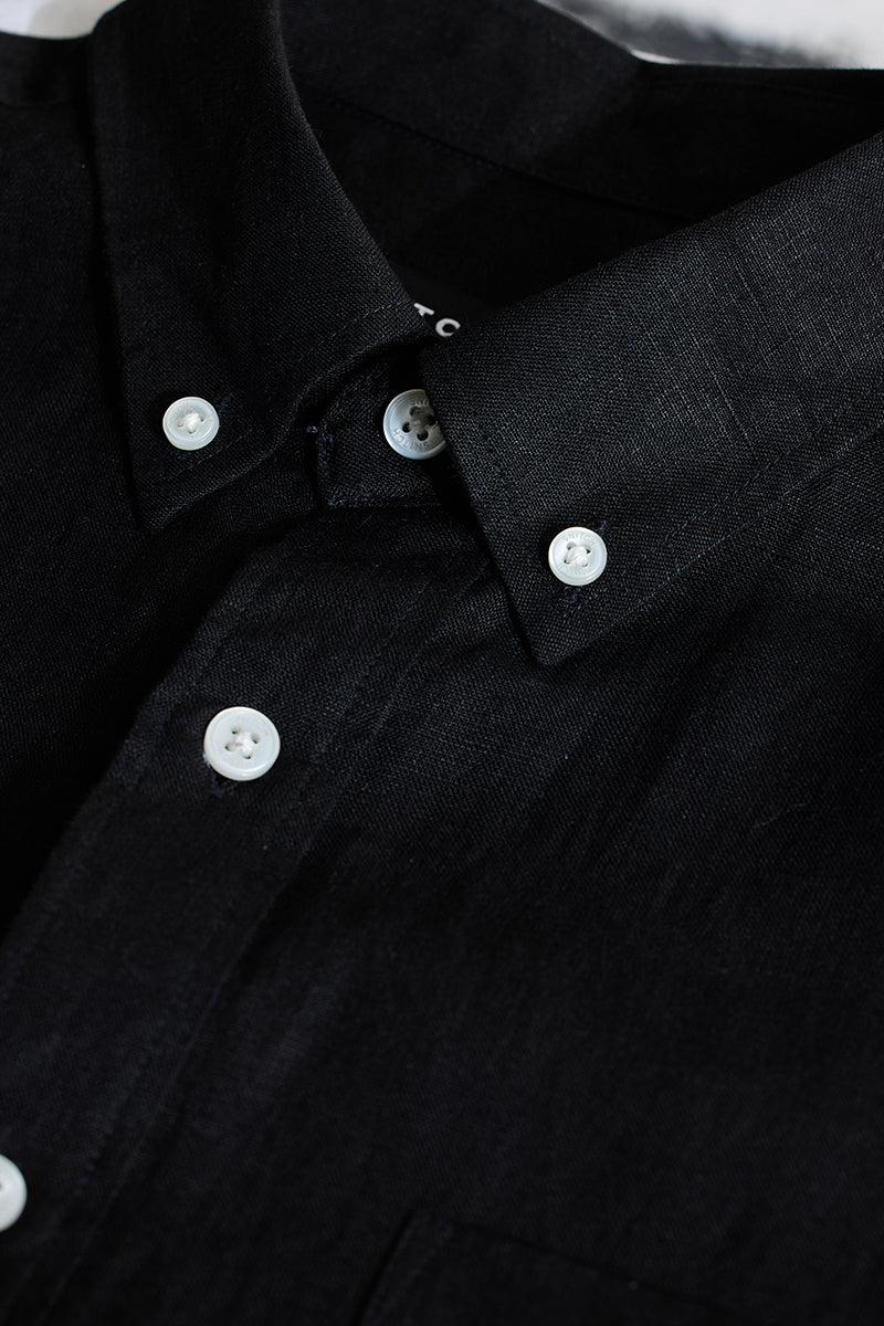 Men's Black Casual Slim Fit Solid Full Sleeves Shirt