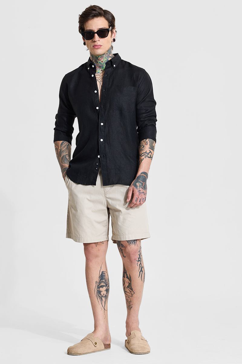 Men's Black Casual Slim Fit Solid Full Sleeves Shirt