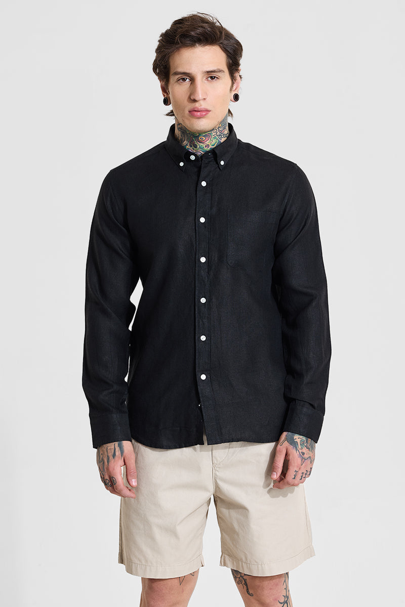 Men's Black Casual Slim Fit Solid Full Sleeves Shirt
