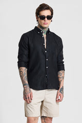Men's Black Casual Slim Fit Solid Full Sleeves Shirt