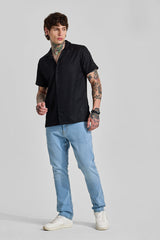 Men's Black Casual Oversized Fit Printed Half Sleeves Shirt