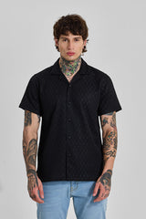 Men's Black Casual Oversized Fit Printed Half Sleeves Shirt
