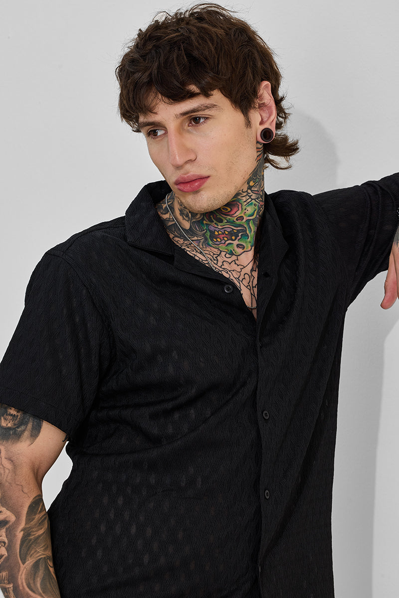 Men's Black Casual Oversized Fit Printed Half Sleeves Shirt