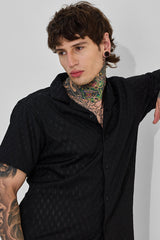 Men's Black Casual Oversized Fit Printed Half Sleeves Shirt