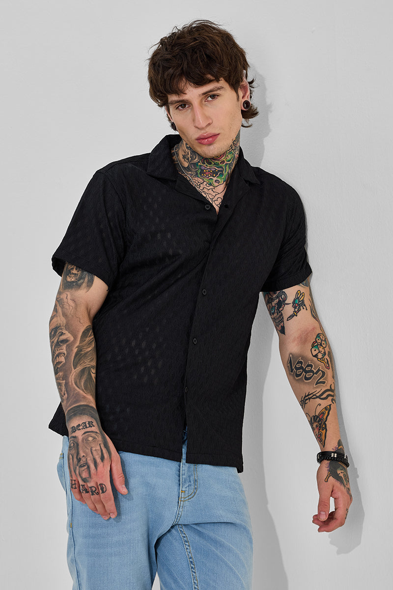 Men's Black Casual Oversized Fit Printed Half Sleeves Shirt