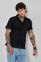 Men's Black Casual Oversized Fit Printed Half Sleeves Shirt