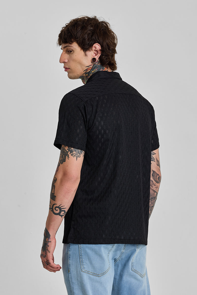 Men's Black Casual Oversized Fit Printed Half Sleeves Shirt