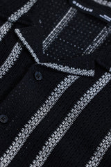 Men's Black Casual Oversized Fit Striped Half Sleeves Shirt